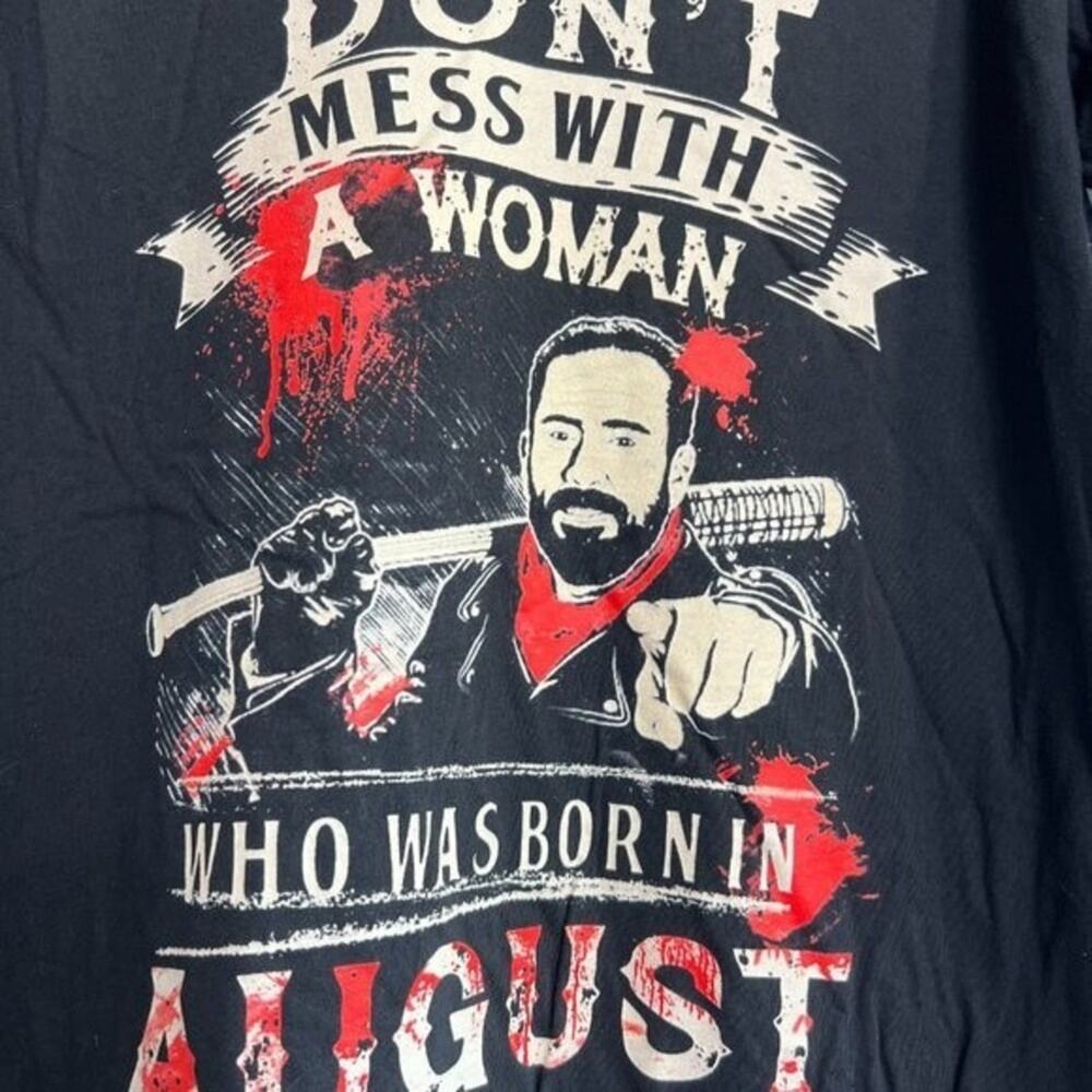 Funny August Birthday Graphic Tee Womens Large Black Negan Zombie Style - Picture 2 of 3